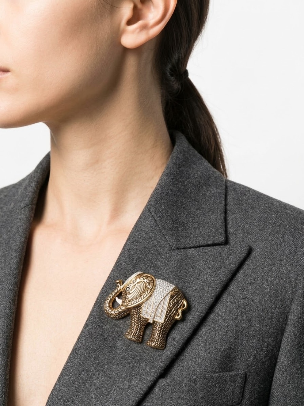 Butler Gold and White Elephant Brooch - Designer Women’s Jewelry